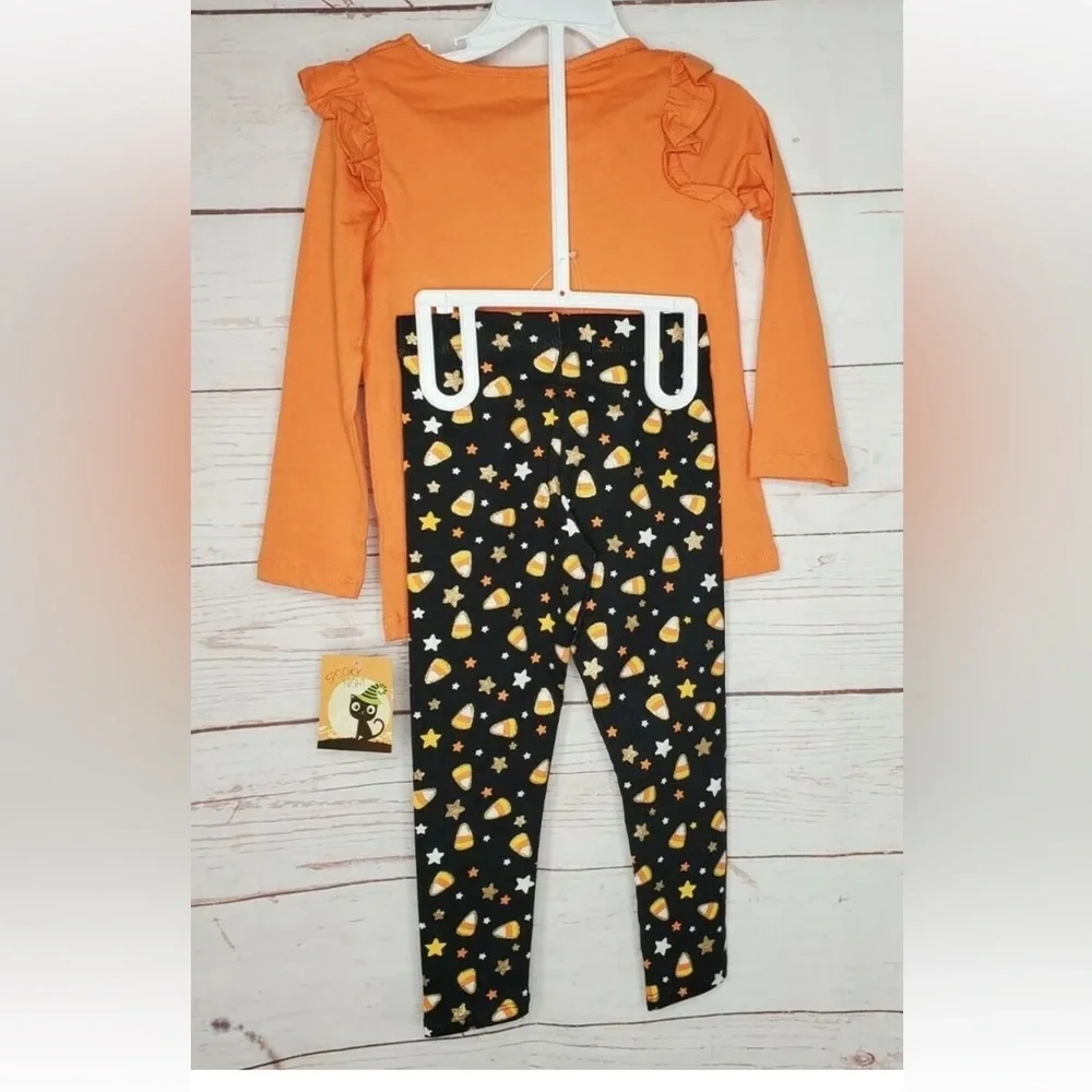 🎃Spooky‎ Night Sequin Unicorn & Candy Corn Design Pajama Pants And Shirt Set​​